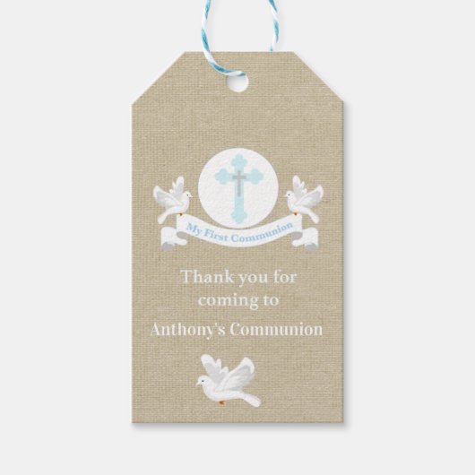 Bedankt voor het komen jongens communie Label Cadeaulabel (Voorkant)