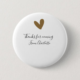 bedankt voor het komen naam sms gouden hart ronde button 5,7 cm