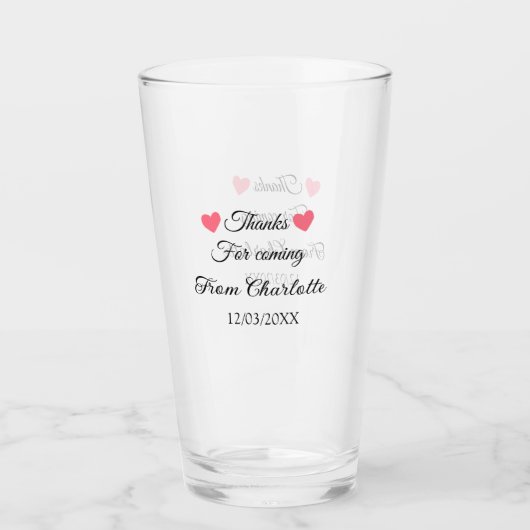 bedankt voor het komen naam toevoegen tekstbericht glas (Voorkant)