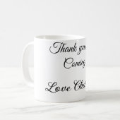 bedankt voor het komen naam toevoegen tekstbericht koffiemok (Voorkant links)