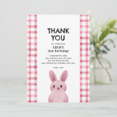 Bedankt voor het komen naar verjaardag roze bunny  kaart (Staand voorkant)