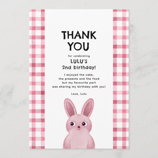 Bedankt voor het komen naar verjaardag roze bunny  kaart (Voorkant)