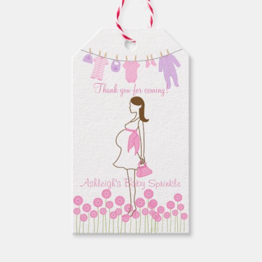 Bedankt voor het komen roze silhouet Baby sprinkle Cadeaulabel (Voorkant)