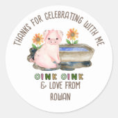 Bedankt voor het komen schattig varken Boerderij V Ronde Sticker (Voorkant)