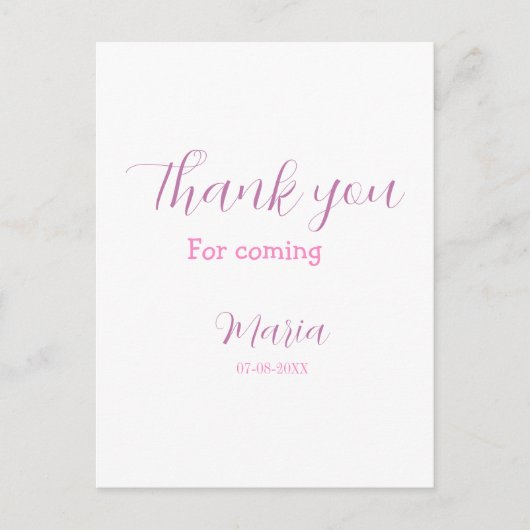 Bedankt voor het komen verjaardagsfeest naam datum briefkaart (Voorkant)
