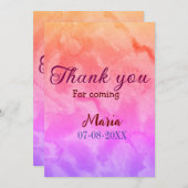 Bedankt voor het komen verjaardagsfeestje en naamd kaart (Voorkant / Achterkant)