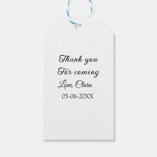 bedankt voor het komen voegen naamtekstbericht toe cadeaulabel (Achterkant)