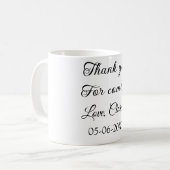 bedankt voor het komen voegen naamtekstbericht toe koffiemok (Voorkant links)