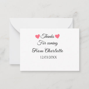 bedankt voor het komen voegen naamtekstbericht toe notitiekaartje