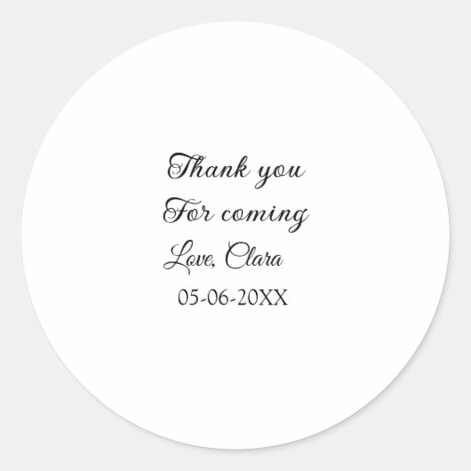 bedankt voor het komen voegen naamtekstbericht toe ronde sticker (Voorkant)