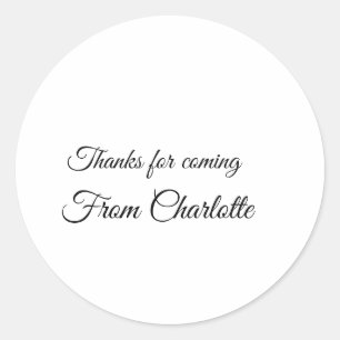 bedankt voor het komen voegen naamtekstbericht toe ronde sticker