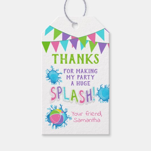 Bedankt voor het komen zwembad party roze gunst ta cadeaulabel (Voorkant)