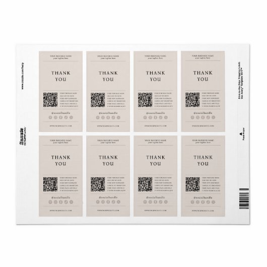 Bedankt voor het kopen van moderne beige verzendin etiket (Full Sheet)