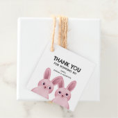 'Bedankt voor het langskomen' met twee roze konijn Bedankjes Labels (In situ)