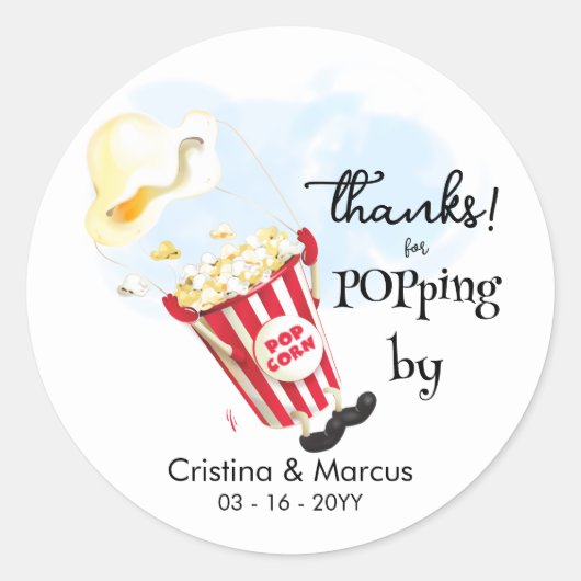 Bedankt voor het langskomen Popcorn Evenement Ronde Sticker (Voorkant)