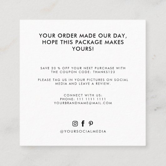 Bedankt voor het moderne ivoorzwart vierkante visitekaartje (Achterkant)