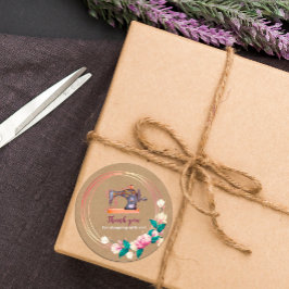 Bedankt voor het naaien van de florale kraft stick ronde sticker