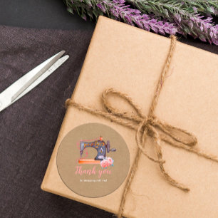 Bedankt voor het naaien van de florale kraft stick ronde sticker