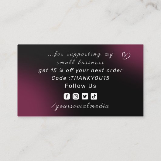 Bedankt voor het ondersteunen van mijn bedrijf don visitekaartje (Achterkant)