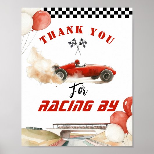 Bedankt voor het racen met een rode raceauto Verja Poster (Voorkant)