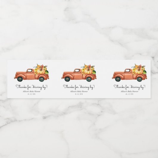 Bedankt voor het rijden door herfsttruck gunst waterfles etiket (Enkel label)
