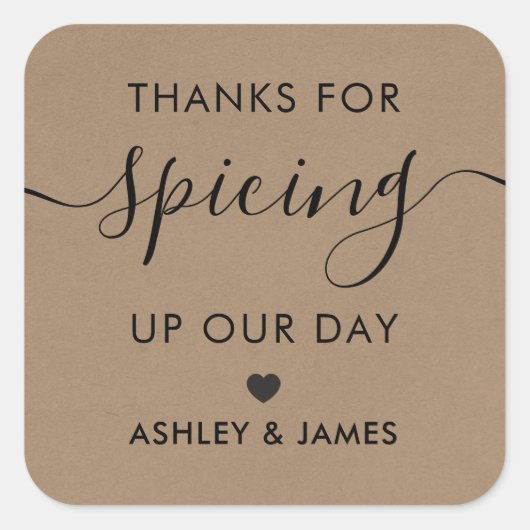 Bedankt voor het Spicing Up Our Day Wedding Label, Vierkante Sticker (Voorkant)