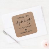 Bedankt voor het Spicing Up Our Day Wedding Label, Vierkante Sticker (Envelop)