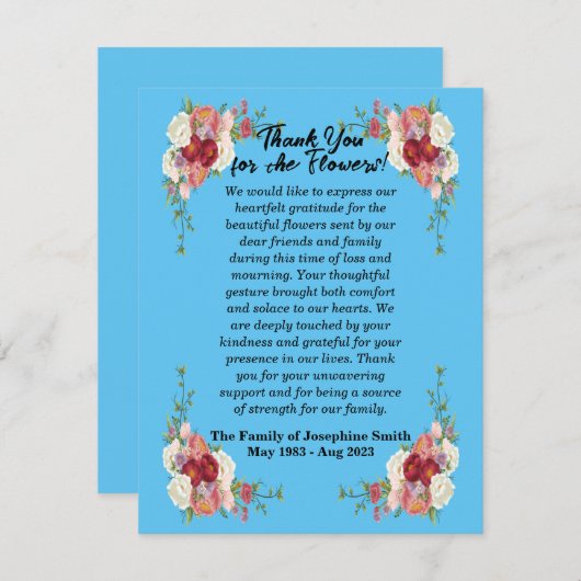 Bedankt voor het verzenden van bloemen na de dood notitiekaartje (Voorkant / Achterkant)