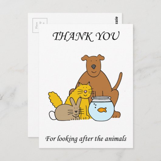 Bedankt voor het verzorgen van de huisdieren briefkaart (Voorkant / Achterkant)