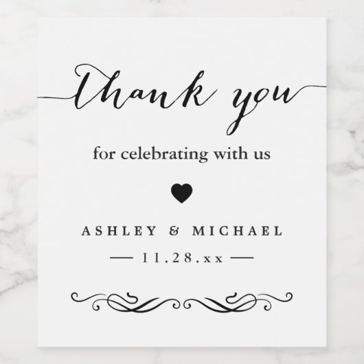 Bedankt voor het vieren met ons Trouwgunst Wijn Etiket (Enkel label)