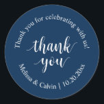 Bedankt voor het vieren met ons Wedding Sticker<br><div class="desc">Dank u voor het vieren met ons Wedding Sticker,  in rustic klas blauw manuscript kalligrafie.</div>