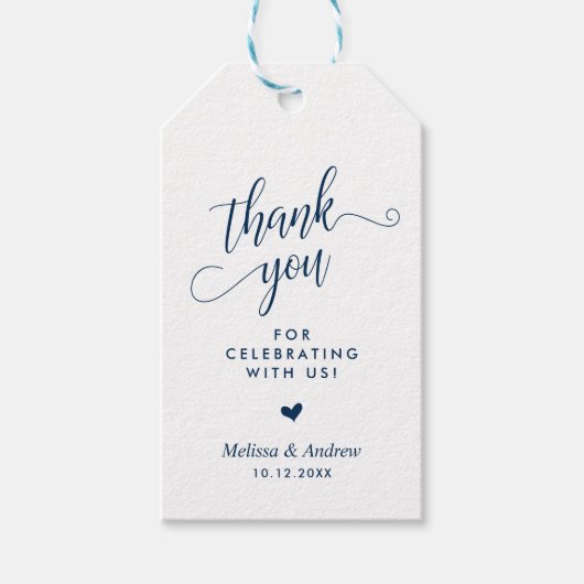 Bedankt voor het vieren, Navy Blue, Bruiloft Cadeaulabel (Voorkant)