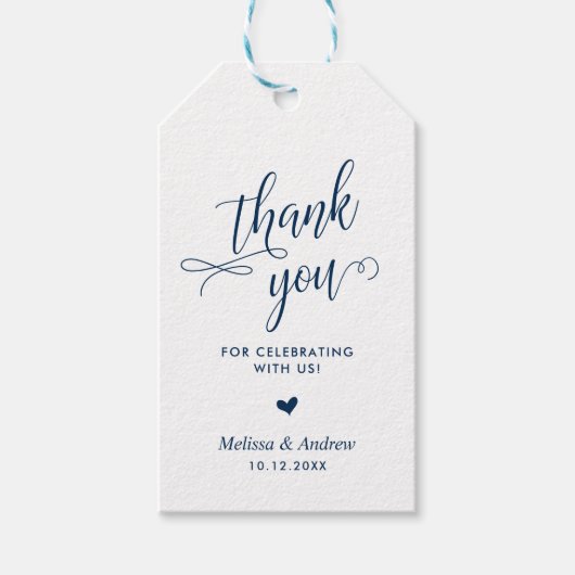 Bedankt voor het vieren, Navy Blue, Bruiloft Cadeaulabel (Voorkant)