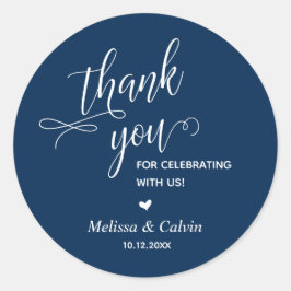 Bedankt voor het vieren, Navy Blue, Bruiloft Ronde Sticker