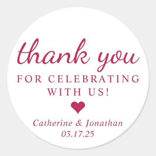 Bedankt voor het vieren van Bourgondische bruiloft Ronde Sticker (Voorkant)