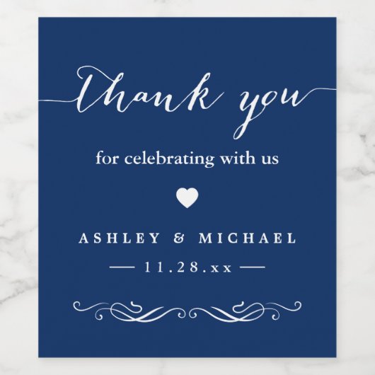 Bedankt voor het vieren van Navy Blue bruiloft gun Wijn Etiket (Enkel label)