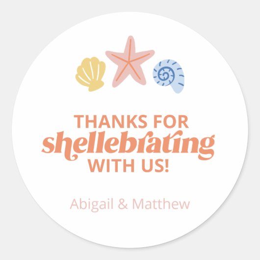 Bedankt voor het Vieren van Zeeschelpen Zeesterren Ronde Sticker (Voorkant)