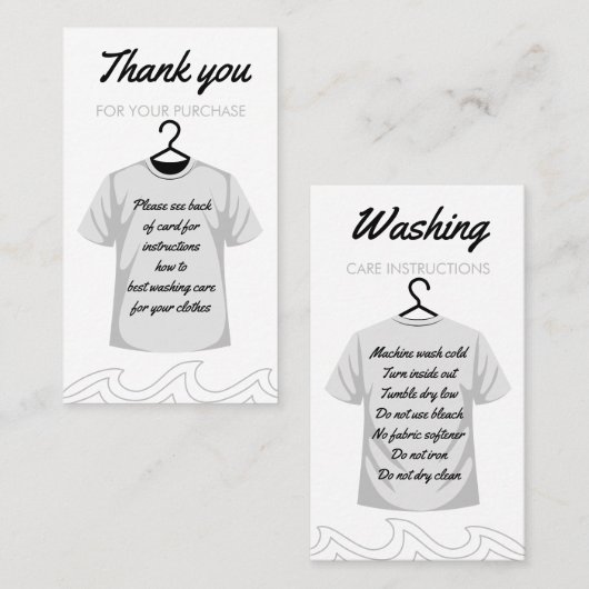 Bedankt voor het wassen van de zorginstructies visitekaartje (Voorkant / Achterkant)