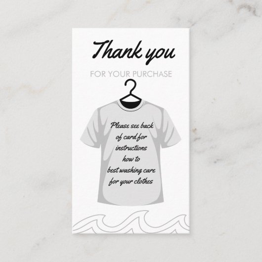 Bedankt voor het wassen van de zorginstructies visitekaartje (Voorkant)