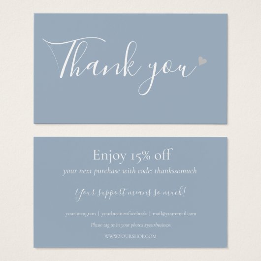 Bedankt voor het winkelen Dusty Blue Korting Kaart (Voorkant /achterkant)