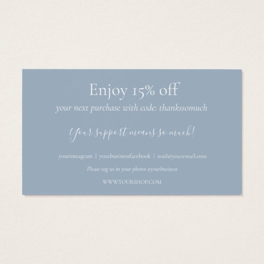 Bedankt voor het winkelen Dusty Blue Korting Kaart (Achterkant)