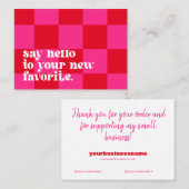 Bedankt voor het winkelen kleine roze checker inse visitekaartje (Voorkant / Achterkant)