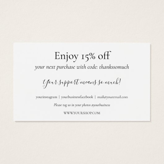 Bedankt voor het winkelen Kortingkaart Visitekaartje (Achterkant)