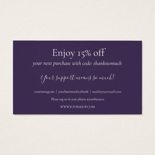 Bedankt voor het winkelen Paarse korting Kaart (Achterkant)