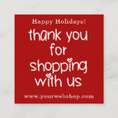 Bedankt voor het winkelen - Rode kerstfeestdagen Vierkante Visitekaartje (Voorkant)