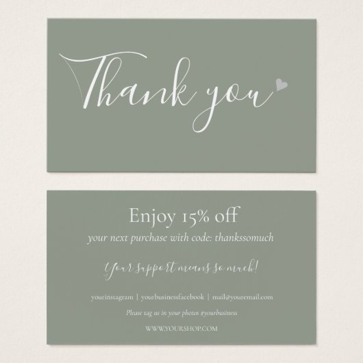 Bedankt voor het winkelen Sage Green korting Kaart (Voorkant /achterkant)