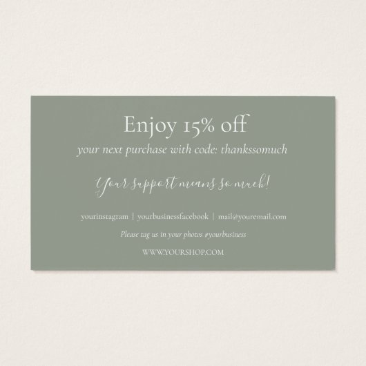 Bedankt voor het winkelen Sage Green korting Kaart (Achterkant)