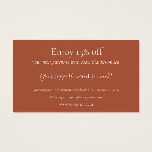 Bedankt voor het winkelen Terracotta korting Kaart (Achterkant)