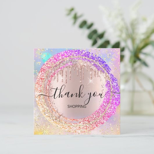 Bedankt voor het winkelen van Glitter Pink Hologra Kaart (Staand voorkant)