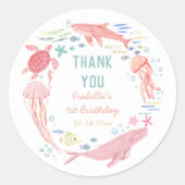 Bedankt voor het Zee 1e verjaardag Ronde Sticker (Voorkant)